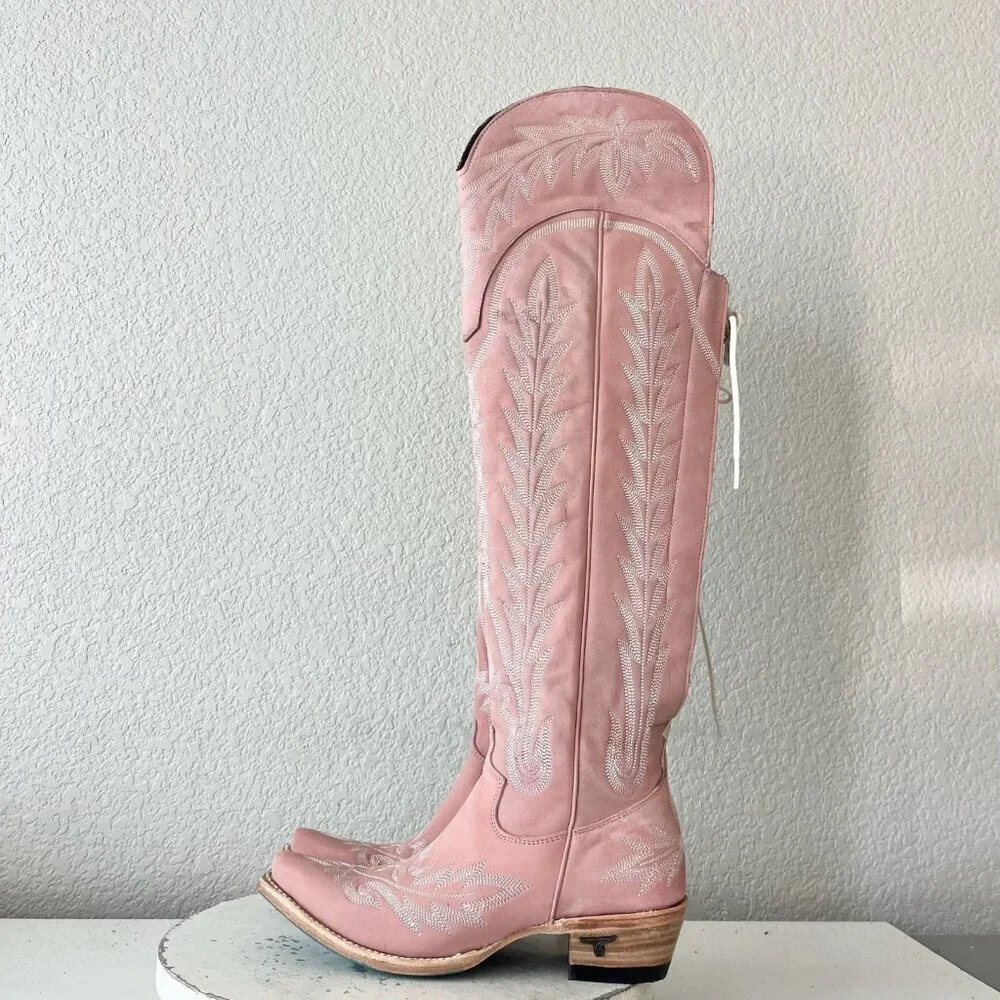 Lane LEXINGTON Over the Knee Pink Cowboy Boots Western Cowgirl Snip Toe Tall 6.5